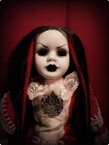 Creepy Gothic Lady Doll With Black And Red Hair In Pink And Red Dress