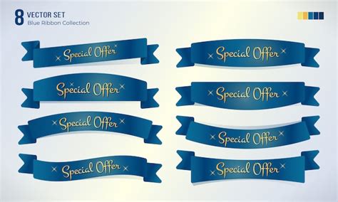 Premium Vector Set Blue Ribbon With Special Offer Promotional Text