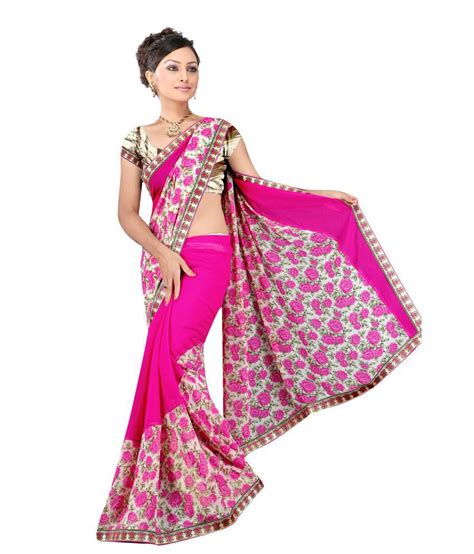 Om Krishna Sarees Pink Georgette Saree Buy Om Krishna Sarees Pink