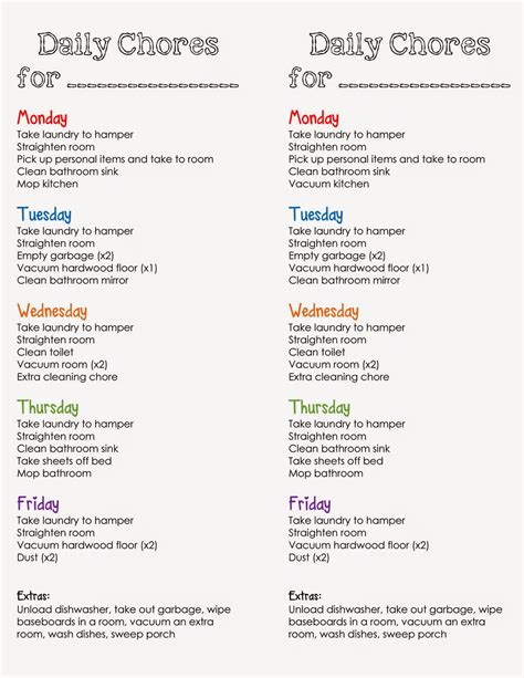 Living Laughing And Learning Daily Chore Charts