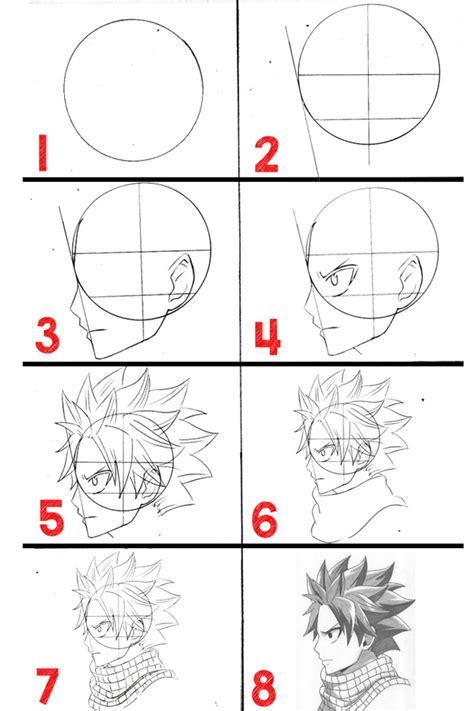 8 Easy Step To Draw Natsu Dragneel From Fairy Tail Tutorial De Dibujo