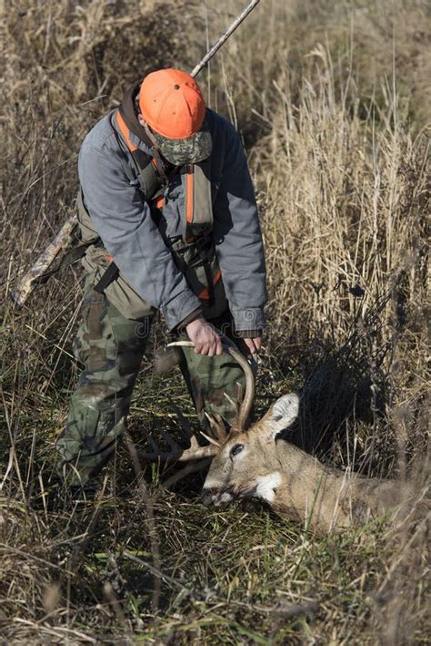 Deer Hunter In Iowa With A Large Trophy Buck Stock Photo Image Of
