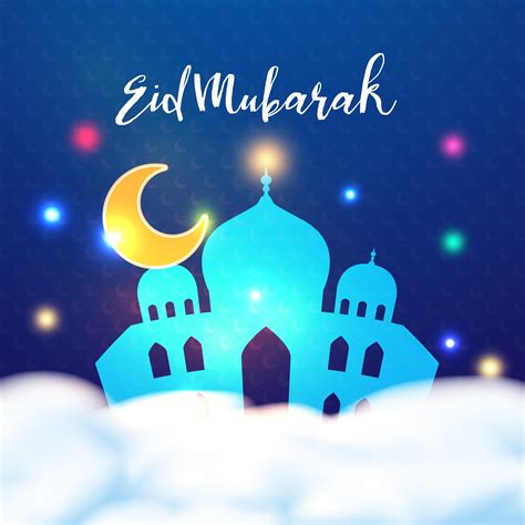 Happy Eid Mubarak In Ramadan Kareem Islamic Ceremony Colorful Design