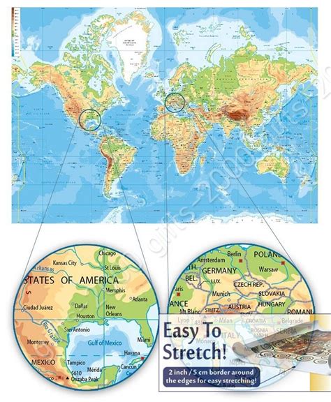 Physical Modern Maps 1 By World Map Canvas Rolled Wall Art