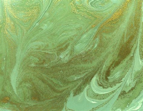 Marbled Green And Gold Abstract Background Liquid Marble Pattern Stock