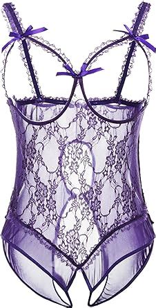 Beautyin Women S Sexy Lingerie Lace Babydoll Open Cup Crotchless Teddy