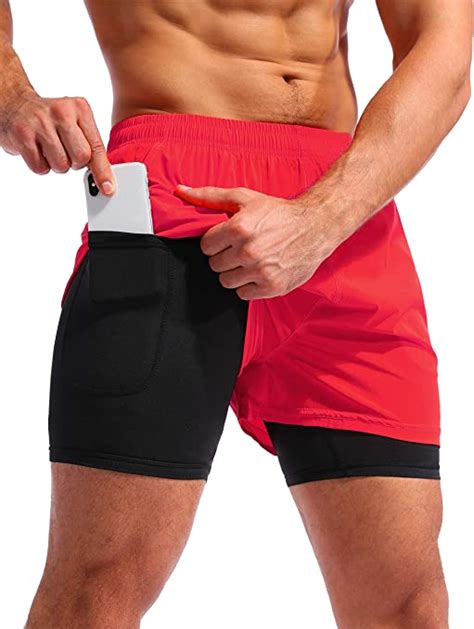 pudolla men s 2 in 1 running shorts 5 quick dry gym athletic workout shorts for men with phone