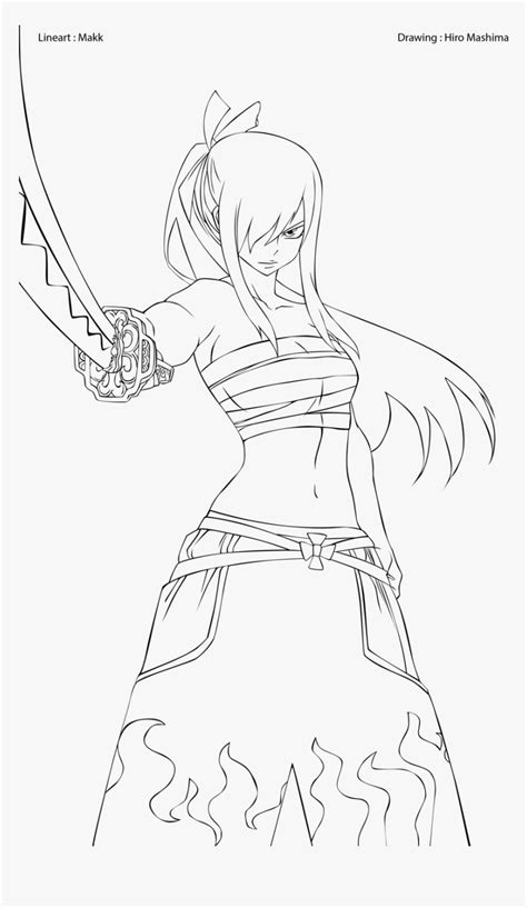 Erza Scarlet Coloring Pages Fairy Tail Erza Outline Hd Png Download