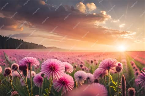 Premium Ai Image Pink Flowers In A Field Of Pink Flowers