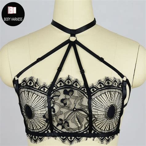 Body Harness Gothic Sexy Evil Eyes Lace Sheer Bra Harness Bondage Cage