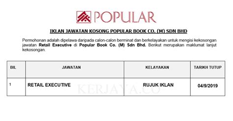 0 ratings0% found this document useful (0 votes). Jawatan Kosong Terkini Popular Book ~ Retail Executive ...