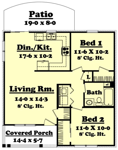 Small Plan 850 Square Feet 2 Bedrooms 1 Bathroom 041 00023