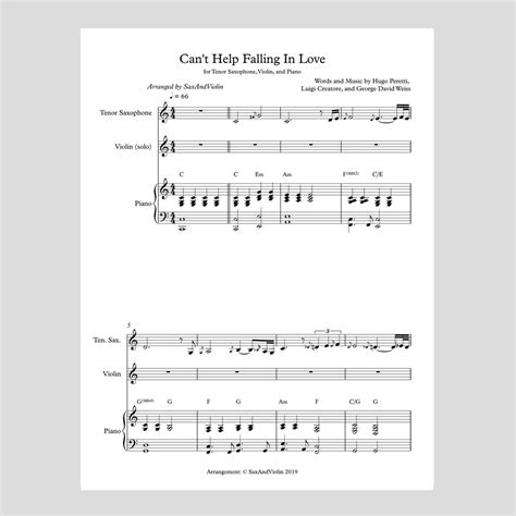 Cant Help Falling In Love Digital Sheet Music Saxandviolin