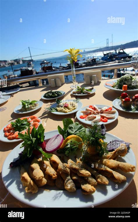 Turkish Sea Foods And Turkish Appetizer Foods On The Restaurant Table