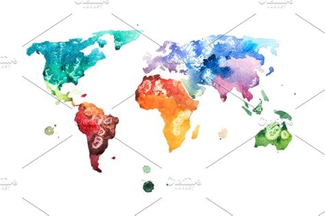 Watercolor World Map Abstract Art Artistic Artwork Atlas Brush Color