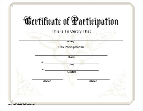Certificate Of Participation Printable Certificate