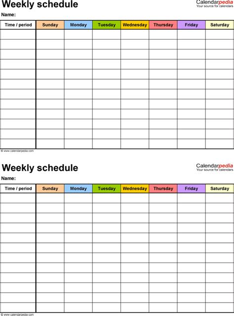 Weekly Schedule Template For Word Version 15 2 Timetables On One Page