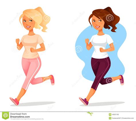 Cute Cartoon Girl Jogging Stock Vector Illustration Of
