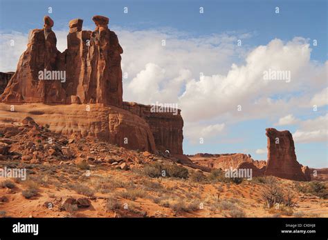 The Sandstone Rock Formation Know As The Three Gossips In Arches