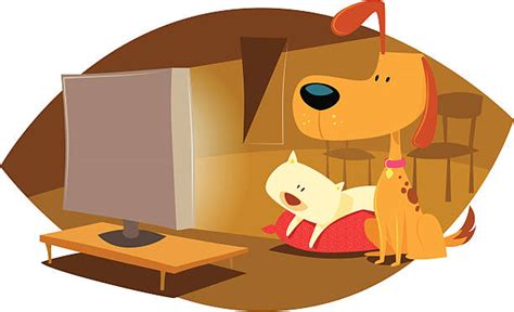 10 Cat And Dog Watching Tv Illustrations Royalty Free Vector Graphics