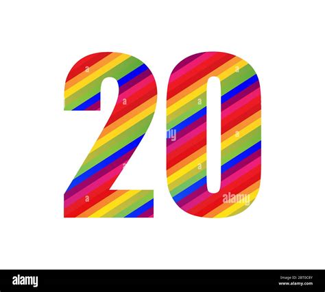 20 Number Rainbow Style Numeral Digit Colorful Twenty Number Vector