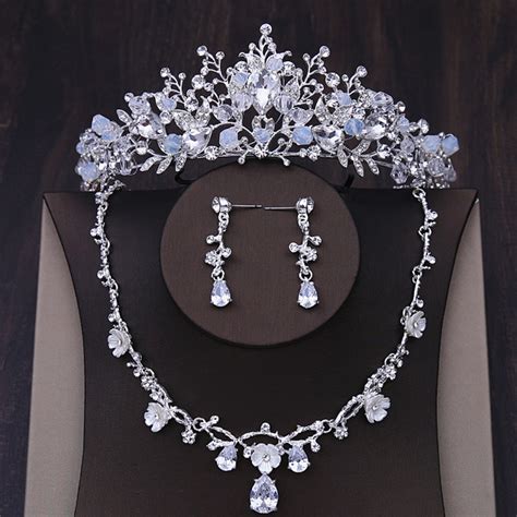 5cm High Tiara With Cz Crystal Necklace Earrings Set Wedding Party
