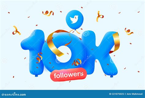 10k Followers Thank You Twitter 3d Blue Balloons And Colorful Confetti