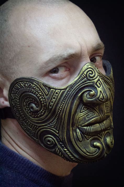 Gold Maori Mask Samurai Mask Face Tattoo Half Face Mask Etsy