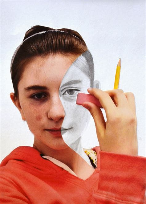Unique Mixed Media Self Portrait Art Lesson Orange Easel