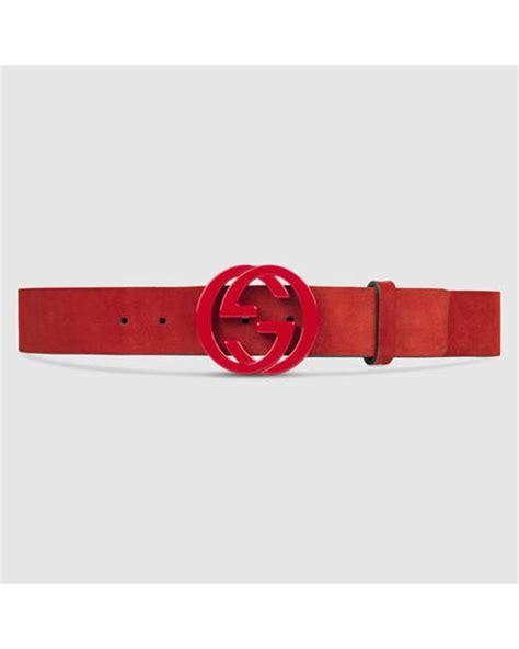 Gucci Suede Belt With Interlocking G In Red Lyst