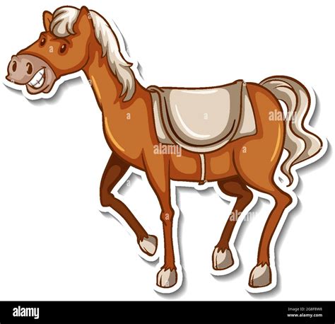 A Cute Horse Cartoon Animal Sticker Illustration Stock Vector Image