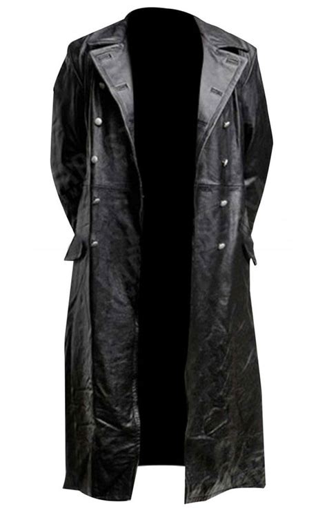 German Classic Officer Ww2 Military Uniform Black Leather Trench Coat