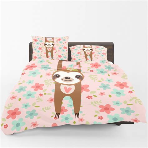 Pink Sloth Bedding Floral Comforter Or Duvet Cover Set