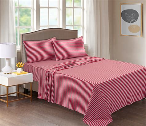 Mainstays Extra Soft Jersey Bed Sheet Set Twintwin Xl Red Stripe 3