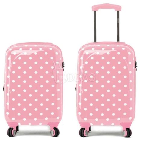 Eddas Polka Dot Pink 20 Luggage Carry On Spinner Wheel Travel Hard