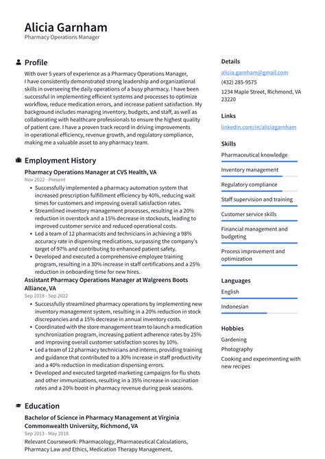 Walgreens Pharmacy Operations Manager Resume Examples