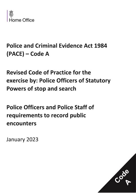 Pace Code A Pace Code A Police And Criminal Evidence Act 1984 Pace