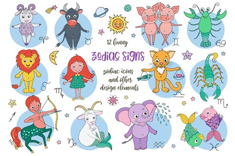 Cute zodiac signs By Cute characters from Maya | TheHungryJPEG.com