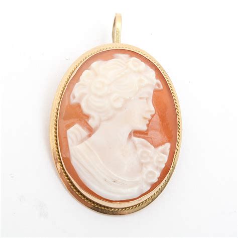 Vintage 14k Yellow Gold And Carved Shell Cameo Pendant Brooch Ebth