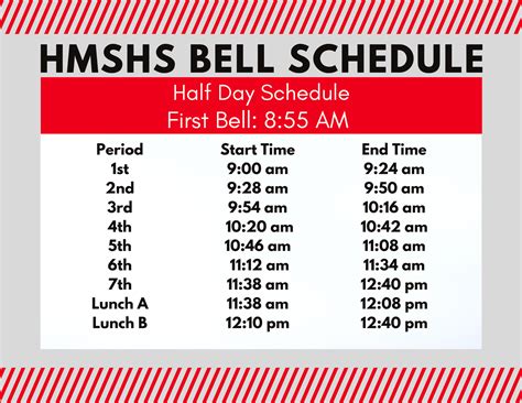 Bell Schedule Half Day Schedule