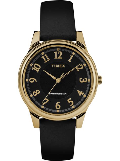 Timex Womens Core 36mm Gold Tone Watch Black Leather