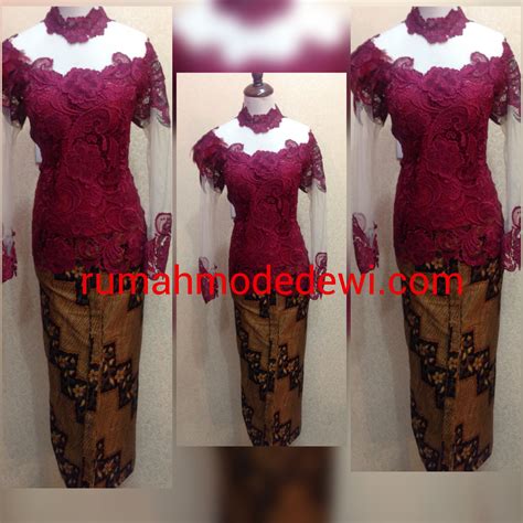 Dress batik solo kode : Kebaya Prada Merah Maroon Kerah Shanghai