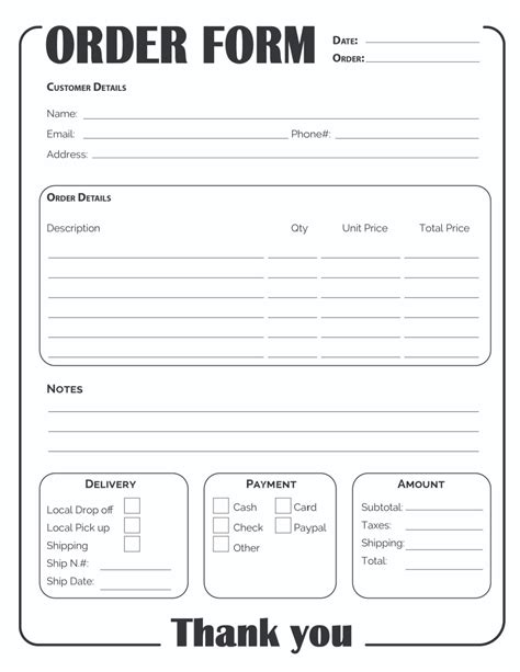 Small Business Printable Order Form Template Free Printable Forms