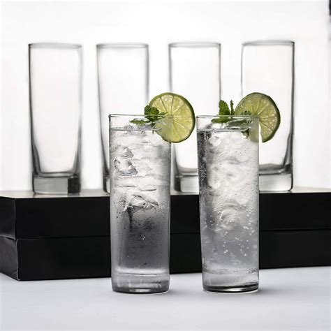 Premium Highball Glass Set Elegant Tom Collins Glasses Set Of 6 12oz Tall Drinking Water
