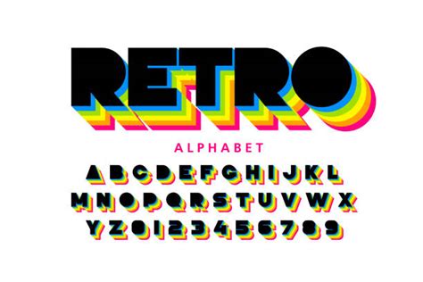 Top 60 Retro Stripe Alphabet Vector Font In 70s Style Clip Art Vector