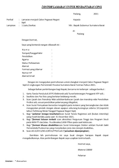 Contoh Mengisi Surat Lamaran Cpns Provinsi Lampung RUMAH PENDIDIK