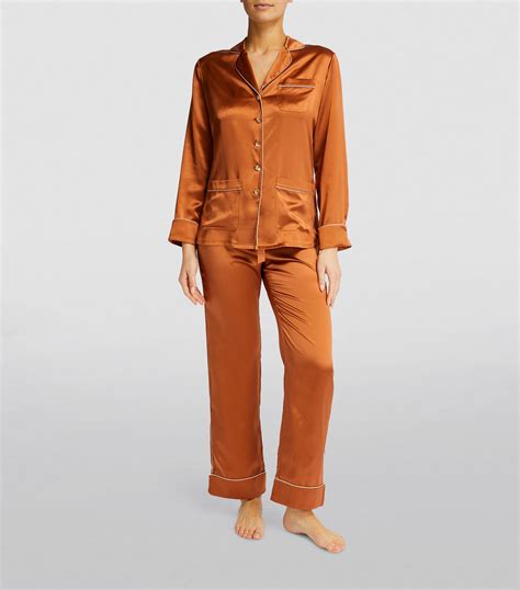 Womens Olivia Von Halle Brown Silk Coco Pyjama Set Harrods