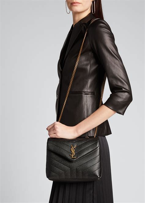 Saint Laurent Loulou Small Pebbled Leather V Flap Shoulder Bag
