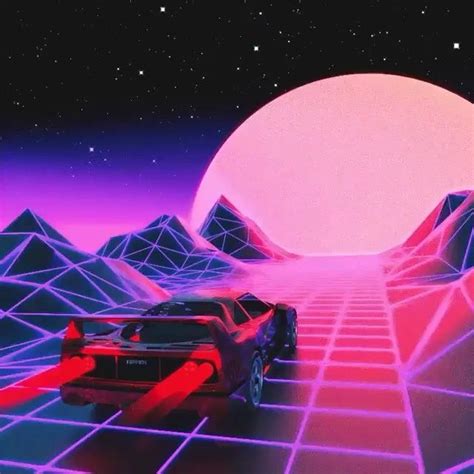 Driving Into The Night Of Mars With Ferrari Super Car Red Synthwave