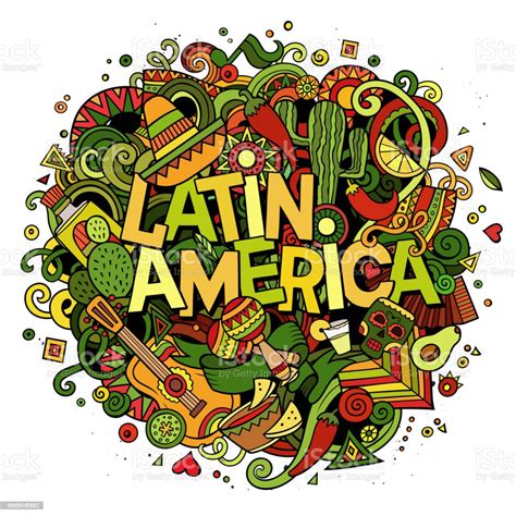 Latin America Cartoon Vector Hand Drawn Doodle Illustration Stock